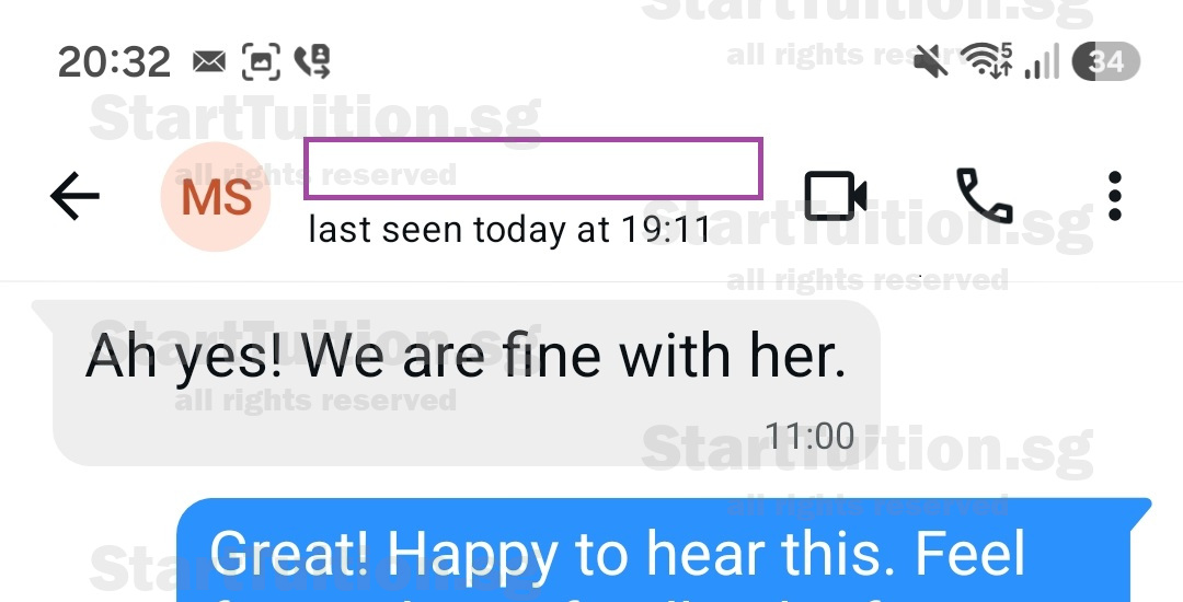 Screenshot of Parent's Testimonial for Sec 2 Math tuition